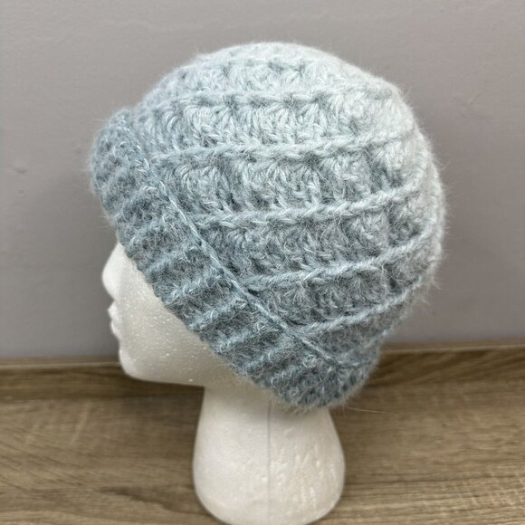 Handmade Women's New Ombré Light Blue Braided Virgin Wool Knit Winter Beanie S/M - Picture 3 of 6